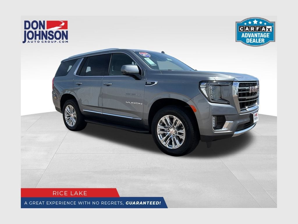 2022 GMC Yukon SLT in Satin Steel Metallic — front three-quarter view