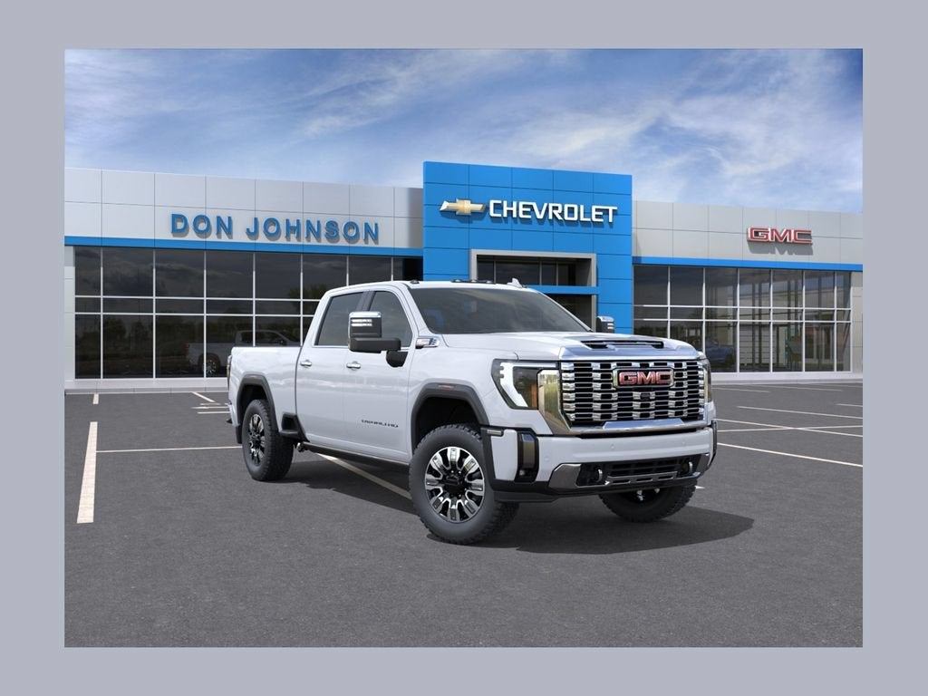 2026 GMC Sierra 3500 HD Denali in Glacier White Tricoat — front three-quarter view