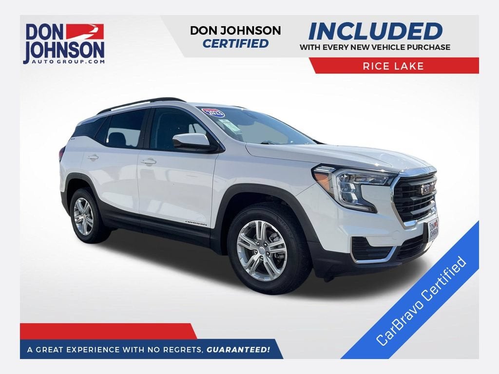 2023 GMC Terrain SLE in Summit White — front three-quarter view