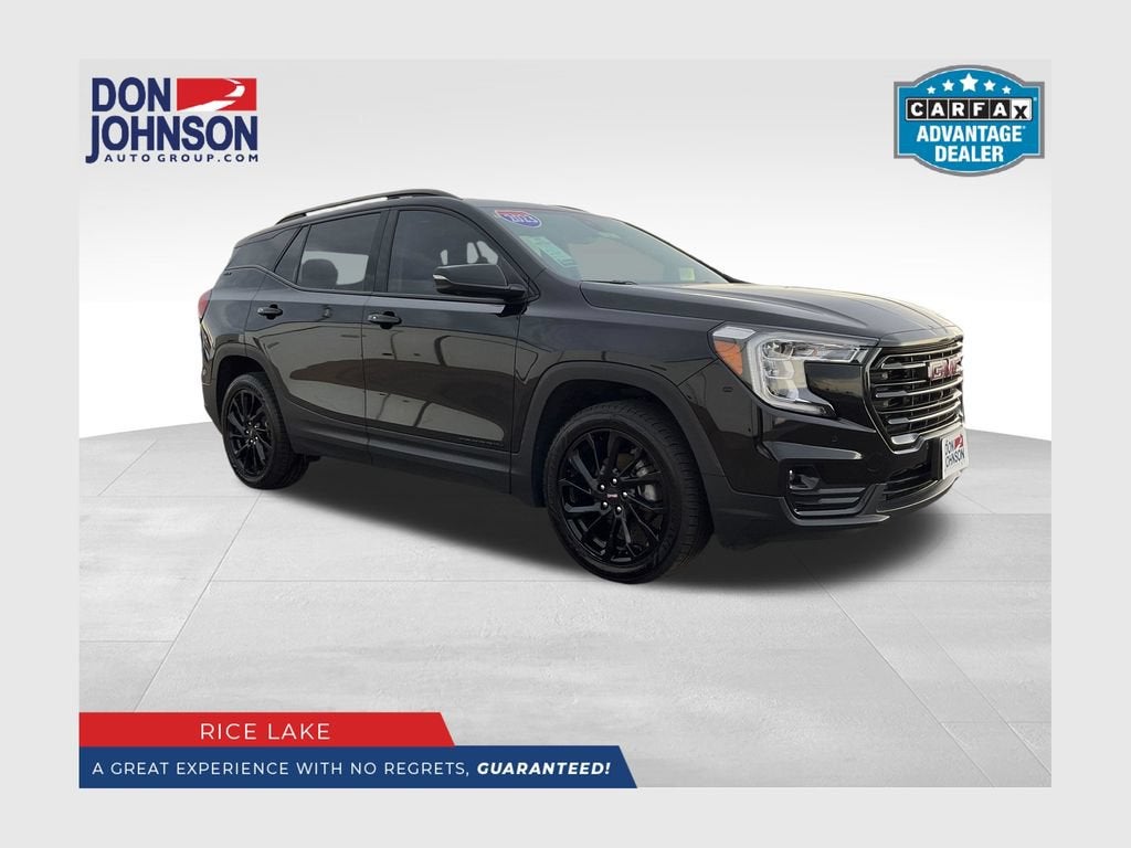 2023 GMC Terrain SLT in Ebony Twilight Metallic — front three-quarter view