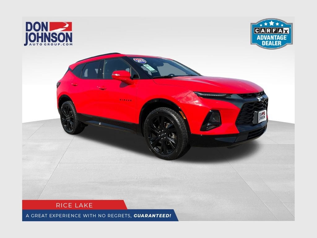 2021 Chevrolet Blazer RS in Red Hot — front three-quarter view