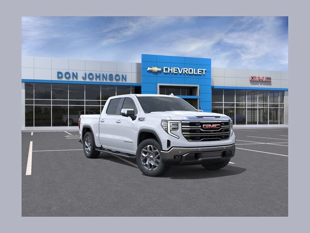 2026 GMC Sierra 1500 SLT in Glacier White Tricoat — front three-quarter view